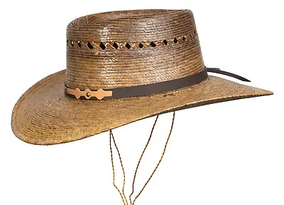 Mexican Palm Leaf Cowboy Hat Dark Natural Straw Wide Brim With Chin Strap • $29.95