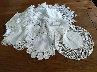 L4) Bundle Of 10 Vintage Crochet Doilies And Small Lace Tablecloths • £7.50