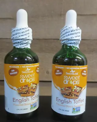 SweetLeaf Sweet Drops Liquid Stevia Sweetener English Toffee 2 BOTTLES 2 OZ EA • $19.99