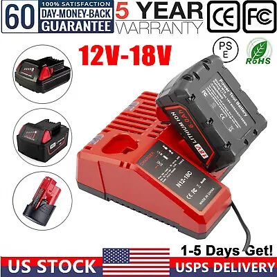 For Milwaukee For M12 For M18 18V Battery CHARGER 48-59-1812 Lithium 12-18V 1860 • $21.99