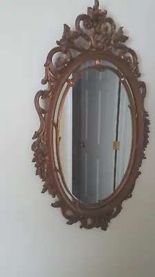 Vintage Syroco Large Oval Ornate Wall Mirror Gold Scroll Hollywood Regency • $90