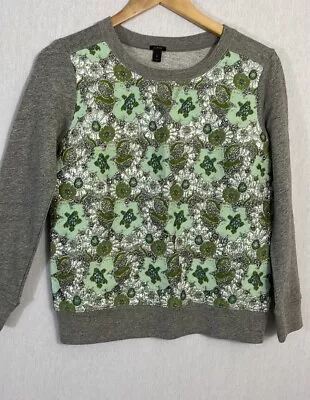 J. Crew Gray Metallic Sea Green Floral Sweatshirt Size XS • $32