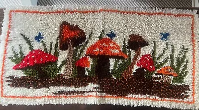 Authentic Vintage 70s Mushroom Latch Hook Rug 18” X 33” Very Clean • $40