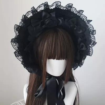 Victorian Multilayered Lace Bonnet With Bowknot Gothic Lolita Bonnet 7 Colors • $50.59