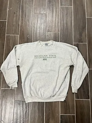 Michigan State Spartans Gray Sweater Size Large Hanes Vintage DISTRESSED • $13.45