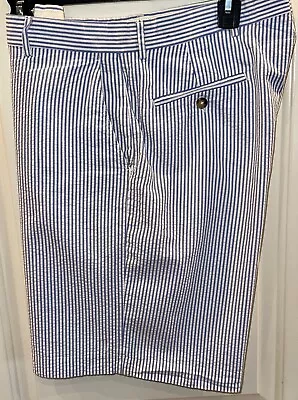 Berle Men's Blue & White Striped Seersucker Flat Front Shorts Size 34 X 9 • $15