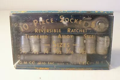 Vintage G.M.Co. 10 Piece/Pc Socket Set~Reversinle Ratchet 1/4  Dr.~USA~Orig Case • $10.99