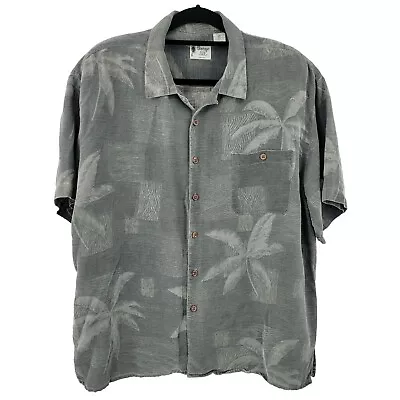 VINTAGE SILK Men's XL Silk Button Front Hawaiian Shirt Palm Trees 100% Silk • $19