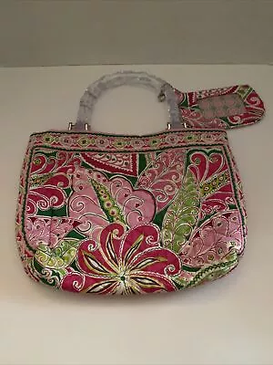 Vera Bradley PETAL PINK Small Purse Coin ID Wallet Flower Pink Green Handle • $14.99