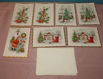 UNUSED Vintage Lot Of 7 Retro Mid Century Mixed Design Glitter Christmas Cards • $14