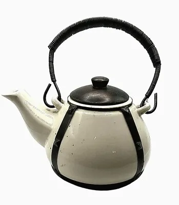 £24.90 • Buy Vintage Stoneware Pottery Metal Teapot Kettle With Wooden Lid Craftsman Mission