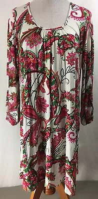 VOOM By Joy Han Multi Color Paisley Print Dress Size Small 3/4 Sleeve Pink Red • $21.75