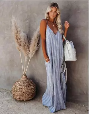 Elan Maxi Striped Summer Dress Blue Boho Flowy • $29