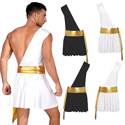 Men's Toga Greek Costume Roman Party Cosplay One Shoulder Suspender Ruffle Dress • $12.59