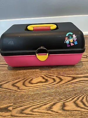 $19.99 • Buy Vintage Caboodles, Tray & Mirror, Pink/Black/Yellow