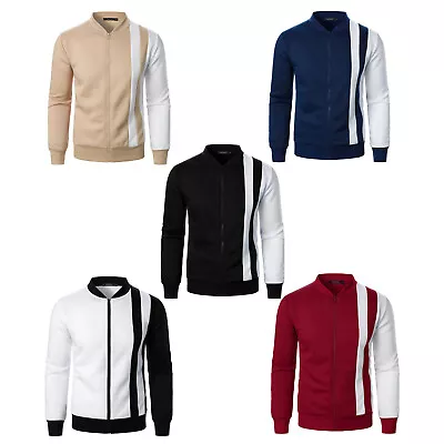 Mens Coat Long Sleeve Outerwear Workout Jacket Zipper Stand Collar Soft Warm • $18.39