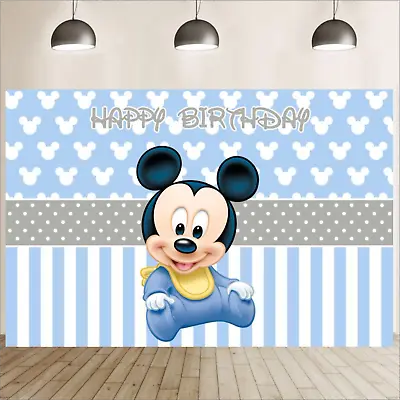 Mickey Mouse Backdrop Boys 1st Birthday Party Banner Background Baby Shower • $48.92