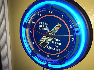 Pabst Blue Ribbon Quality Beer Bar Man Cave Neon Wall Clock Advertising Sign • $99.99