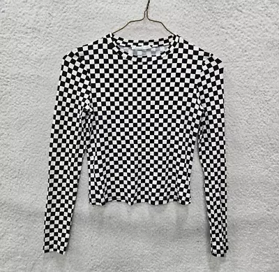 MNG Top Women Medium White Checkered Viscose Blend Long Sleeve Slim Pullover Fit • $11