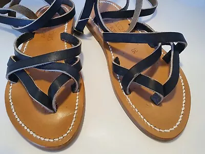 K. Jacques St. Tropez Womens Black Sandals Leather Sz 35 Brand New France $330 • $129.95