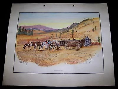 Vintage Charles M Russell Hand Painted Pen Ink Print Mountain Retreat C M • $949