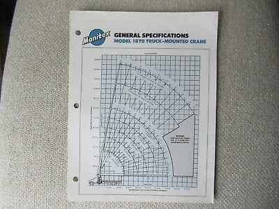 1992 Manitowoc Manitex 1870 Truck-mounted Crane Spec Data Brochure • $14.99