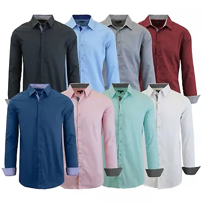 Mens Long Sleeve Dress Button Down Causal Shirt Fancy Solid Slim Fit Color S-5XL • $14.97