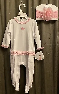 Girls NWT Magnolia Baby Embroidered Footie Coverall Ruffle Heart Free Bow 12 Mos • $35.07
