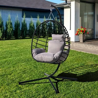 Hanging Egg Swing Chair Stand Hammock Patio Chair Indoor Outdoor W/Cushion • $159.99