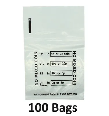 100 X Plastic Coin Bags - Money Bank Bags No Mixed Coins Change  Cash Retail Bag • £2.79