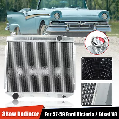 Radiator 3 Row Full Aluminum For 1957-59 Ford Fairlane Ranchero Edsel Mercury V8 • $122.88