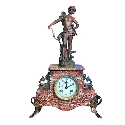 19th Century L & F Moreau A L’Affut - Sentinel Archer Sculpture Mantle Clock • $1654