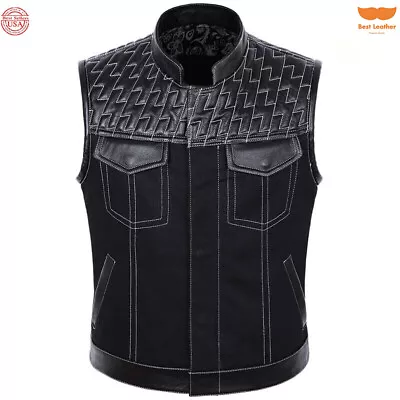$105.99 • Buy Men's Black Leather Denim Vest W/ Black Paisley Lining Bike Concealed Waistcoat