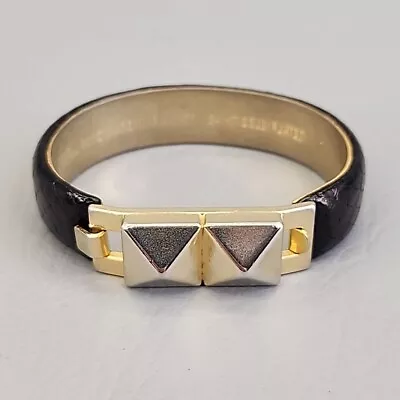 Vita Fede Bracelet Vtg Black Python Band 24K Gold Plated Firenze Pyramids 2.5  • $28