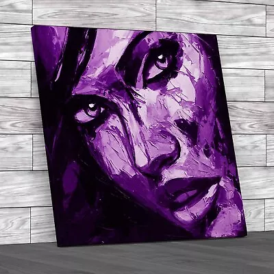 Abstract Woman Portrait Square Purple Canvas Print Large Picture Wall Art • £18.95