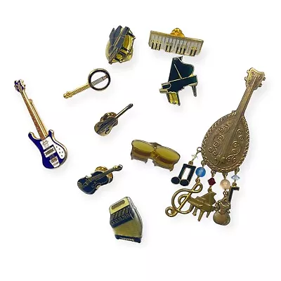 Lot Of 10 Vintage Musical Instrument Pinback Pins Piano Guitar Banjo Accordion • $10