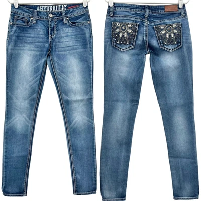 $25 • Buy Hydraulic Women's Lola Curvy Embellished Skinny Leg Stretch Jeans Size 9/10