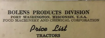$84.85 • Buy Bolens Price List 1951 Handi Ho Power-Ho Ridemaster Garden Tractor & Implements