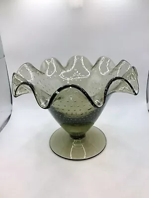 Pilgrim Art Glass Smoke Charcoal Gray Cased Bubble Footed Bowl #35B 1951 • $20