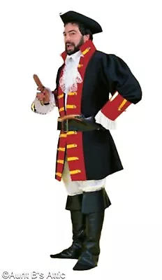 Pirate Captain Costume 8Pc Blk/Rd Coat Shirt Pant Belt Sash Boot Tops & Hat LG • $185