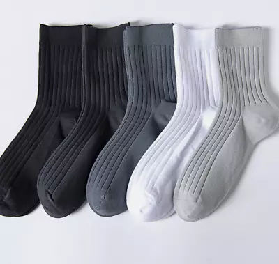 5 Pairs Mens Socks Lot 100% Cotton Casual Business Classic Stripes Dress Socks • $13.99