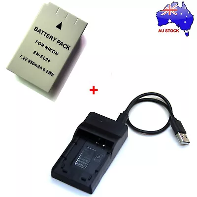 AUS Battery / Charger For EN-EL24A Nikon 1 J5 Digital SLR Camera DL18-50 DL24-85 • $21.88