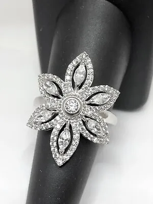 $39 • Buy Jose Hess Cubic Zirconia Floral Design Ring Sterling Silver Size 8