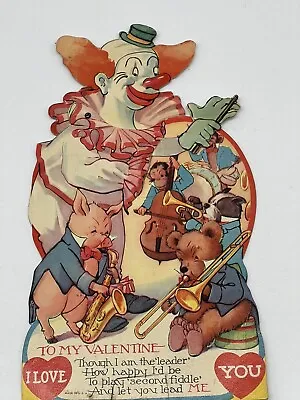 Valentine Card Clown Conducting Animals Playing Instruments Mechanical Bear Pig • $10.95