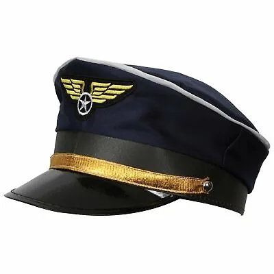 £6.09 • Buy Wicked Costumes Airline Black Pilot Captain Hat Mens Fancy Dress New