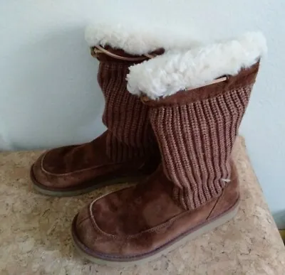 UGG Australia 5124 Suburb Brown Suede Crocheted Shearling Sweater Boots Size 8 • $24