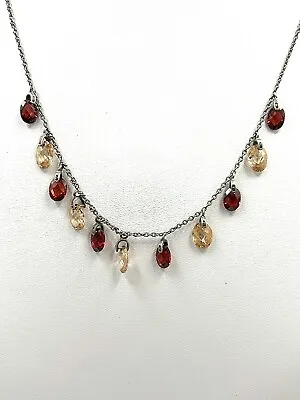 Vintage Sterling Silver Orange Garnet Citrine Dangle Drape Necklace • $40