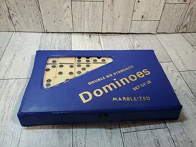 Vtg Double Six Standard Marbelized Dominoes Set Of 28 In Case • $14.99