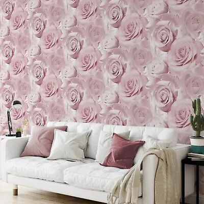 Muriva Bella Soft Pink Wallpaper Flower Rose Bloom 3D Effect Floral Designer  • £7.99