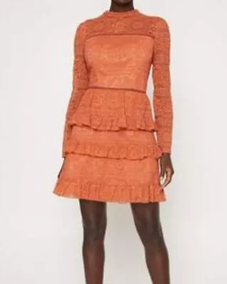 Oasis Size 10 Rust Lace Tiered Skater Dress BNWT  • £0.99